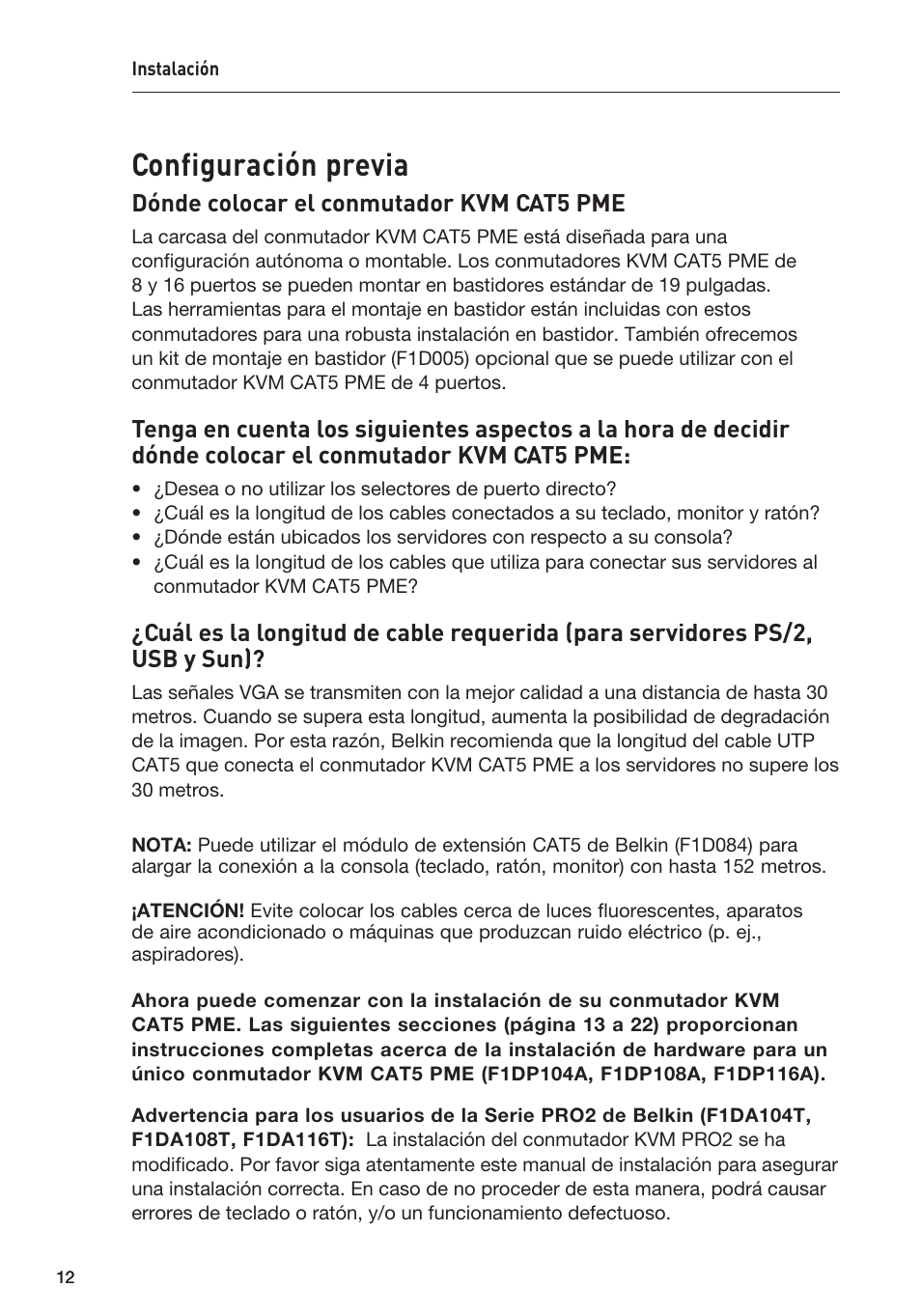 Configuración previa, Dónde colocar el conmutador kvm cat5 pme | Belkin F1DP108AEA User Manual | Page 219 / 306