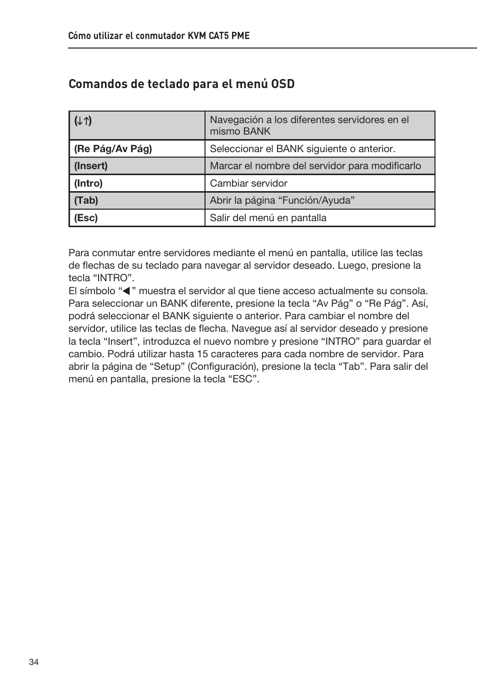 Comandos de teclado para el menú osd | Belkin F1DP108AEA User Manual | Page 241 / 306