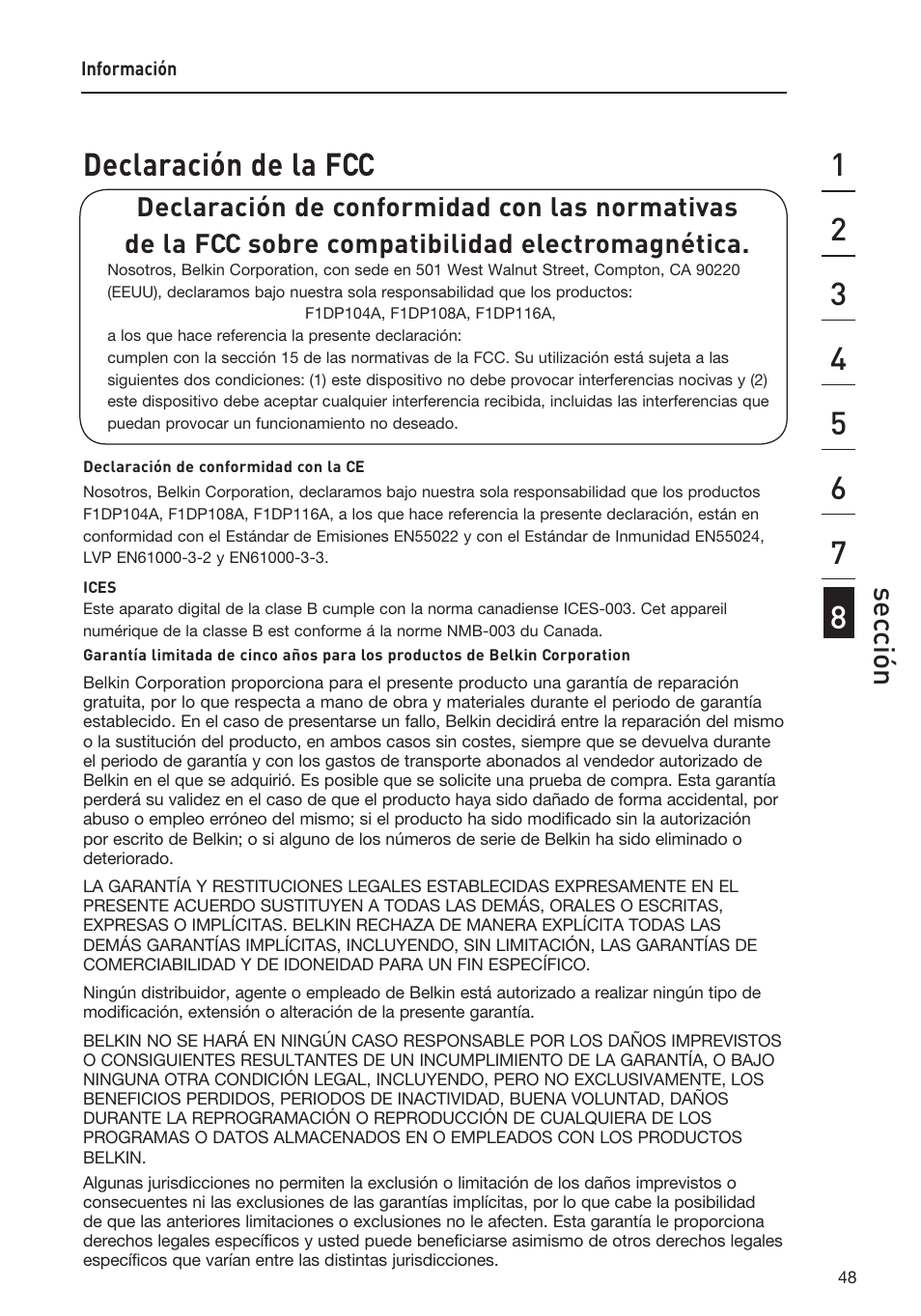 Sec ción | Belkin F1DP108AEA User Manual | Page 255 / 306