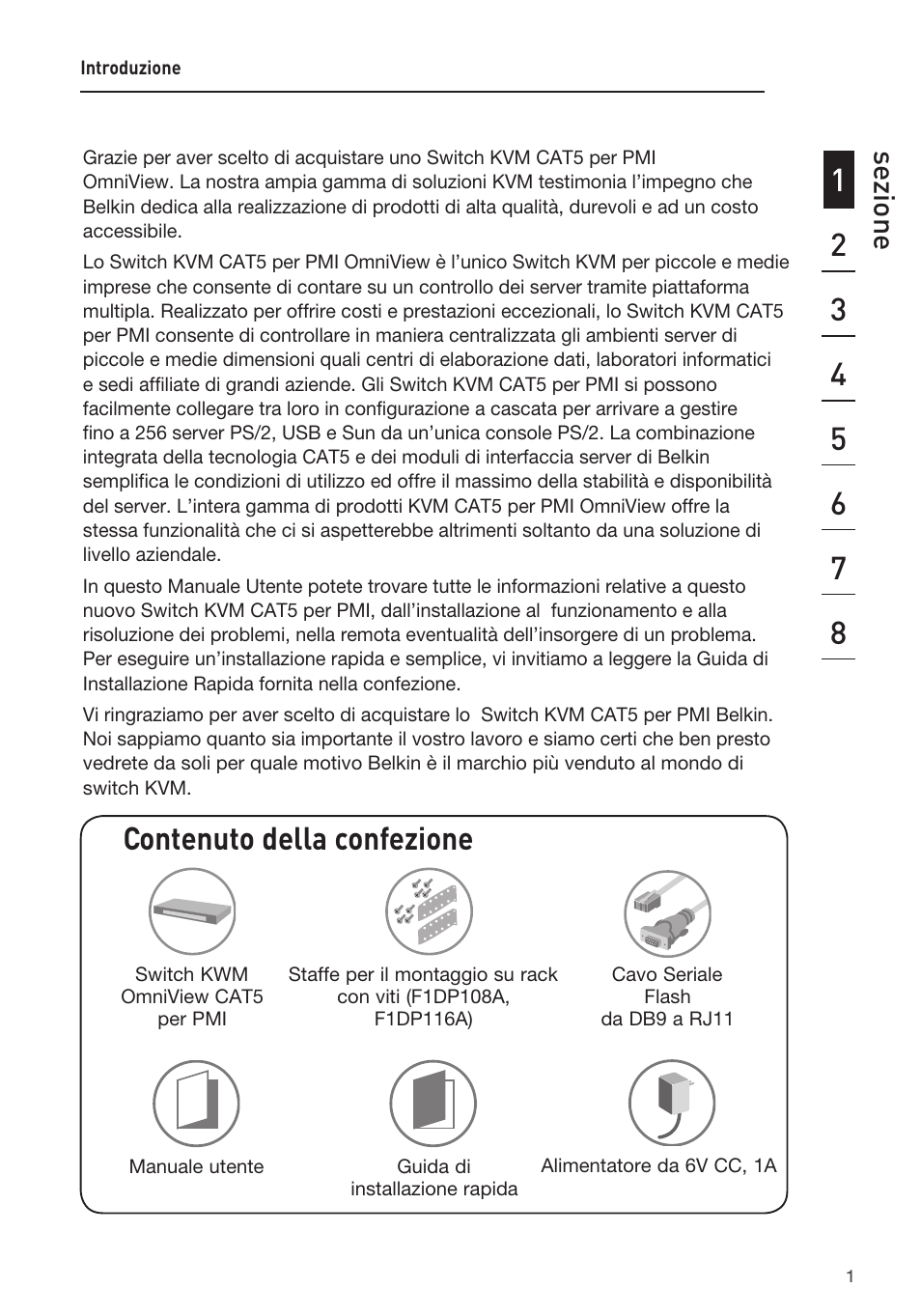 Contenuto della confezione, Sezione | Belkin F1DP108AEA User Manual | Page 259 / 306