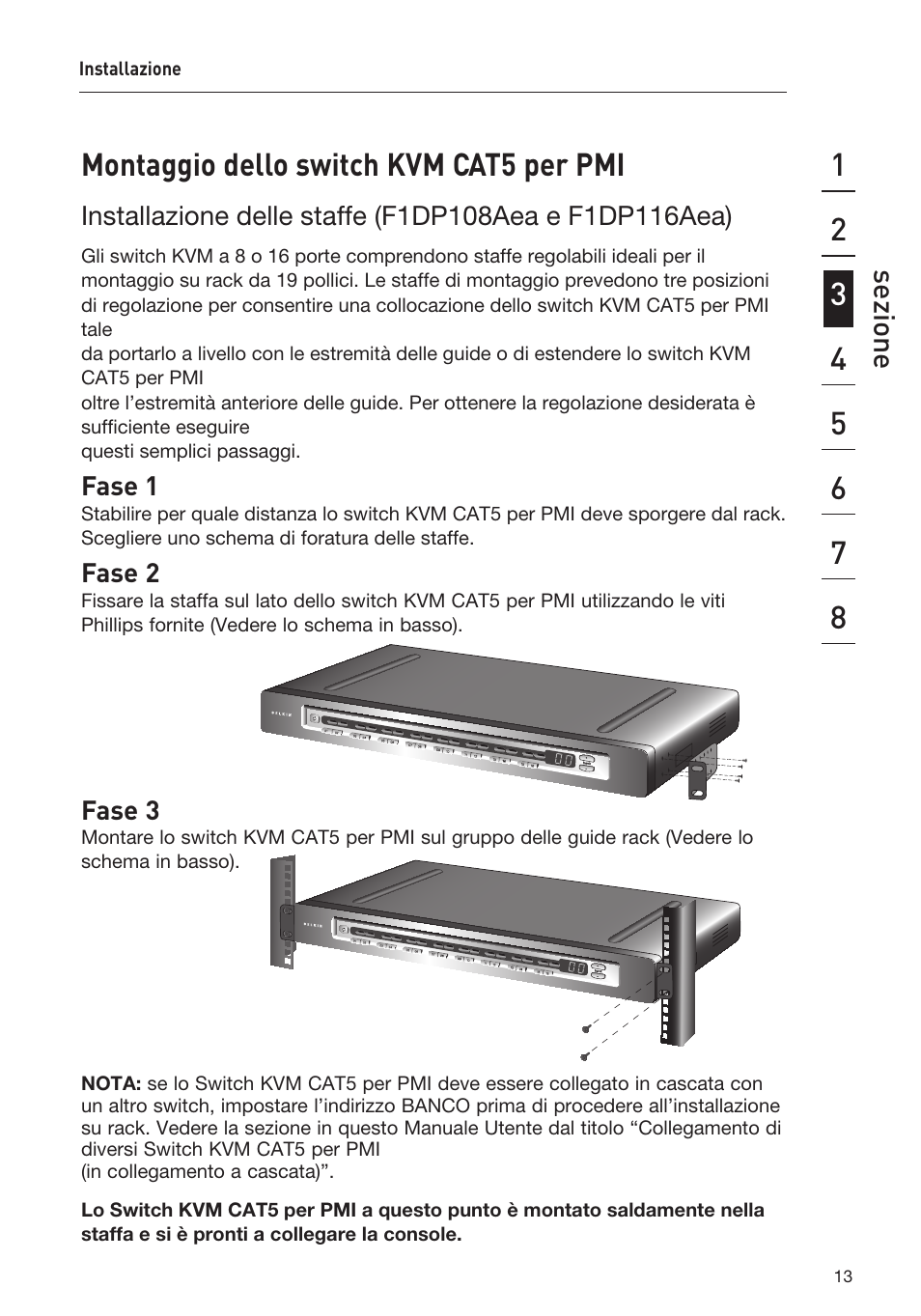 Montaggio dello switch kvm cat5 per pmi, Sezione | Belkin F1DP108AEA User Manual | Page 271 / 306