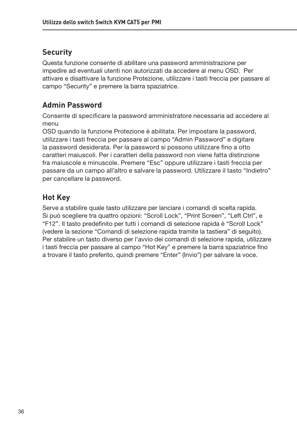Security, Admin password, Hot key | Belkin F1DP108AEA User Manual | Page 294 / 306