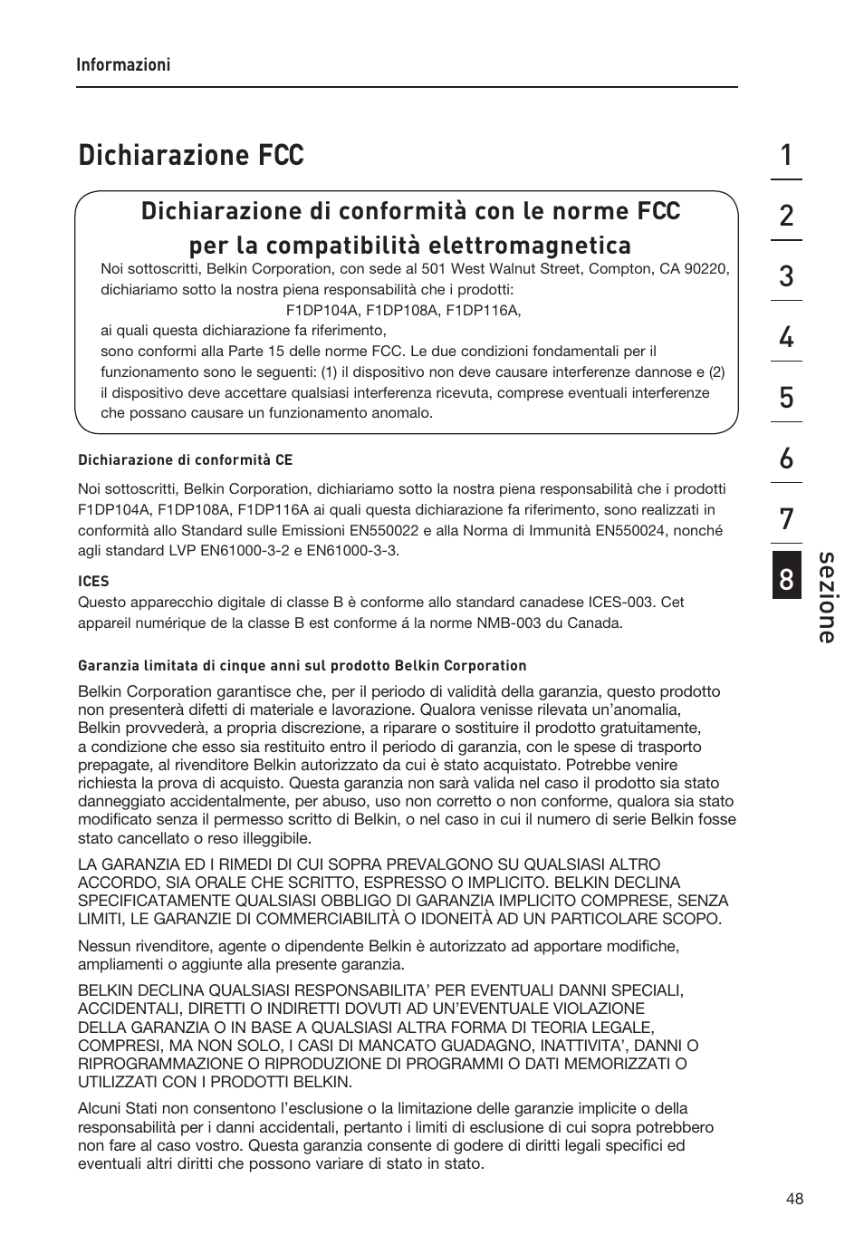 Sezione | Belkin F1DP108AEA User Manual | Page 306 / 306