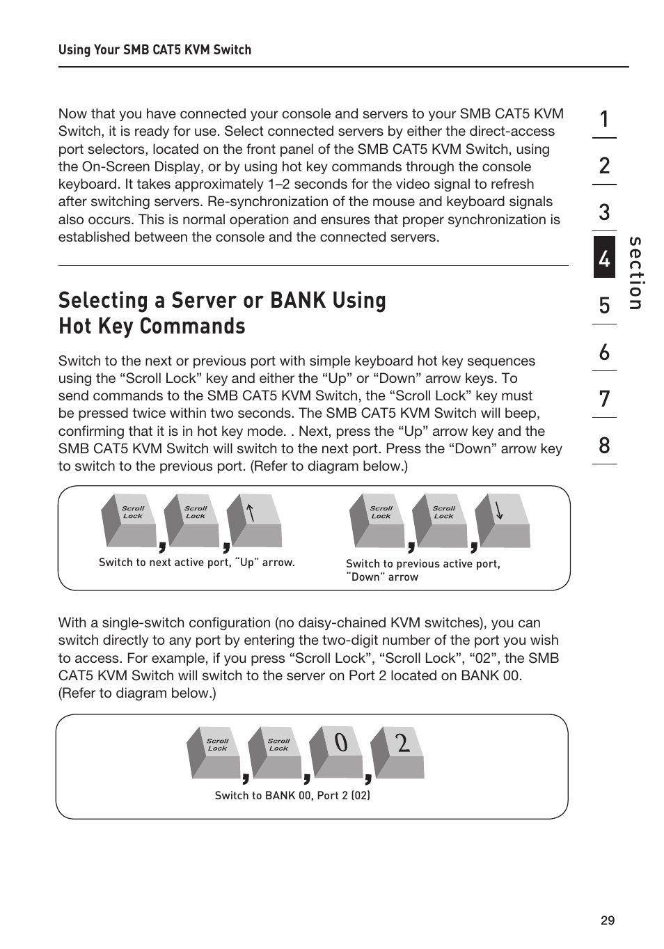 Selecting a server or bank using hot key commands, Se ct io n | Belkin F1DP108AEA User Manual | Page 32 / 306