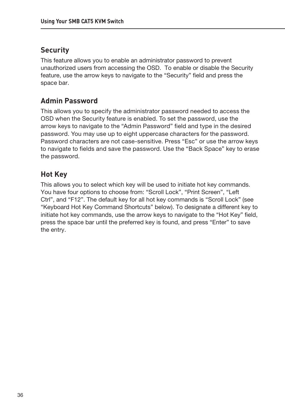 Security, Admin password, Hot key | Belkin F1DP108AEA User Manual | Page 39 / 306