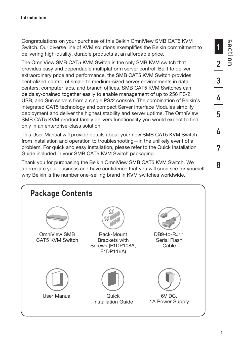 Package contents, Se ct io n | Belkin F1DP108AEA User Manual | Page 4 / 306