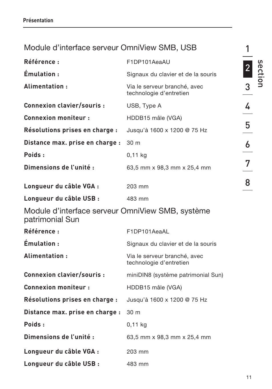 Module d’interface serveur omniview smb, usb | Belkin F1DP108AEA User Manual | Page 65 / 306