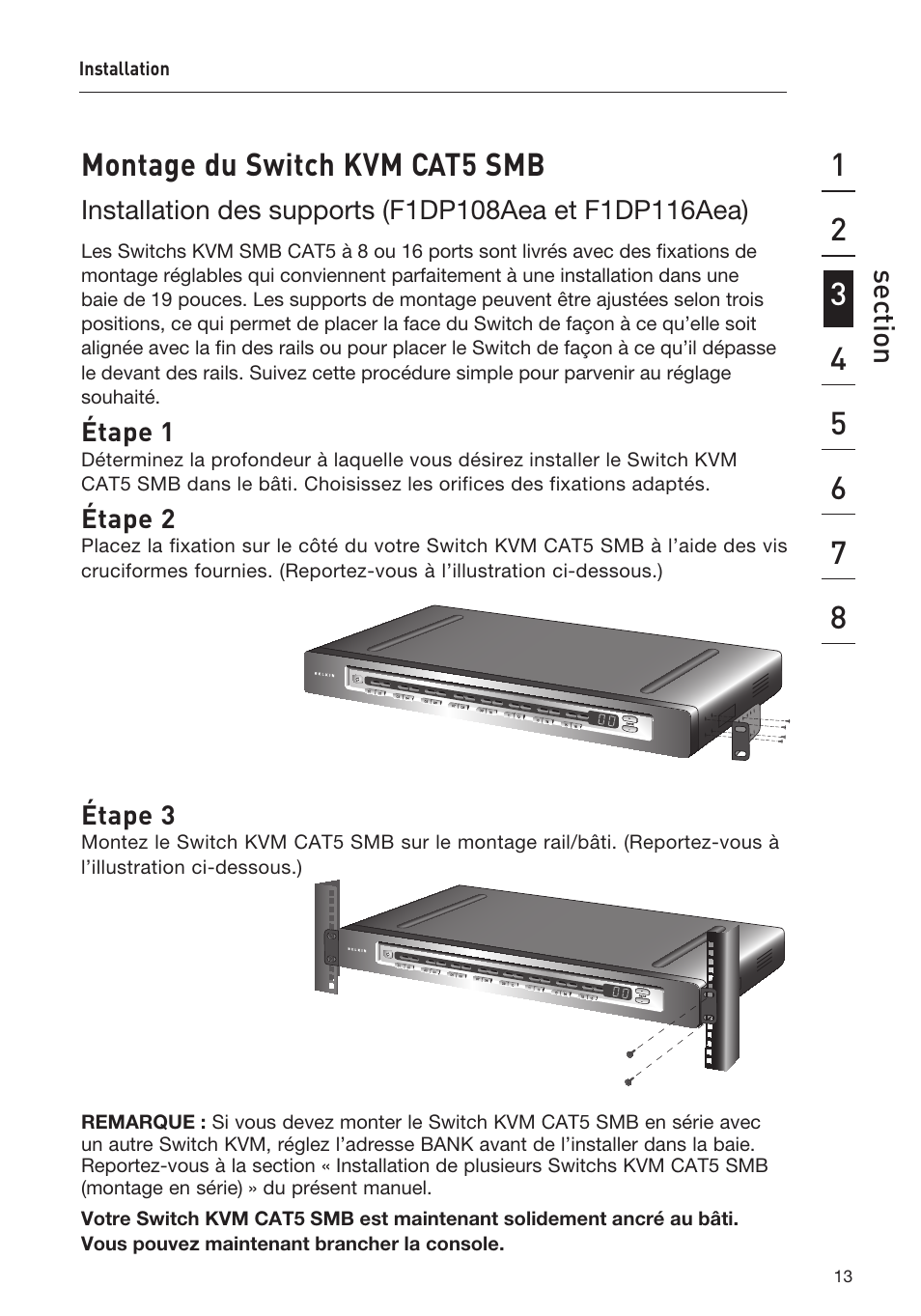 Montage du switch kvm cat5 smb | Belkin F1DP108AEA User Manual | Page 67 / 306