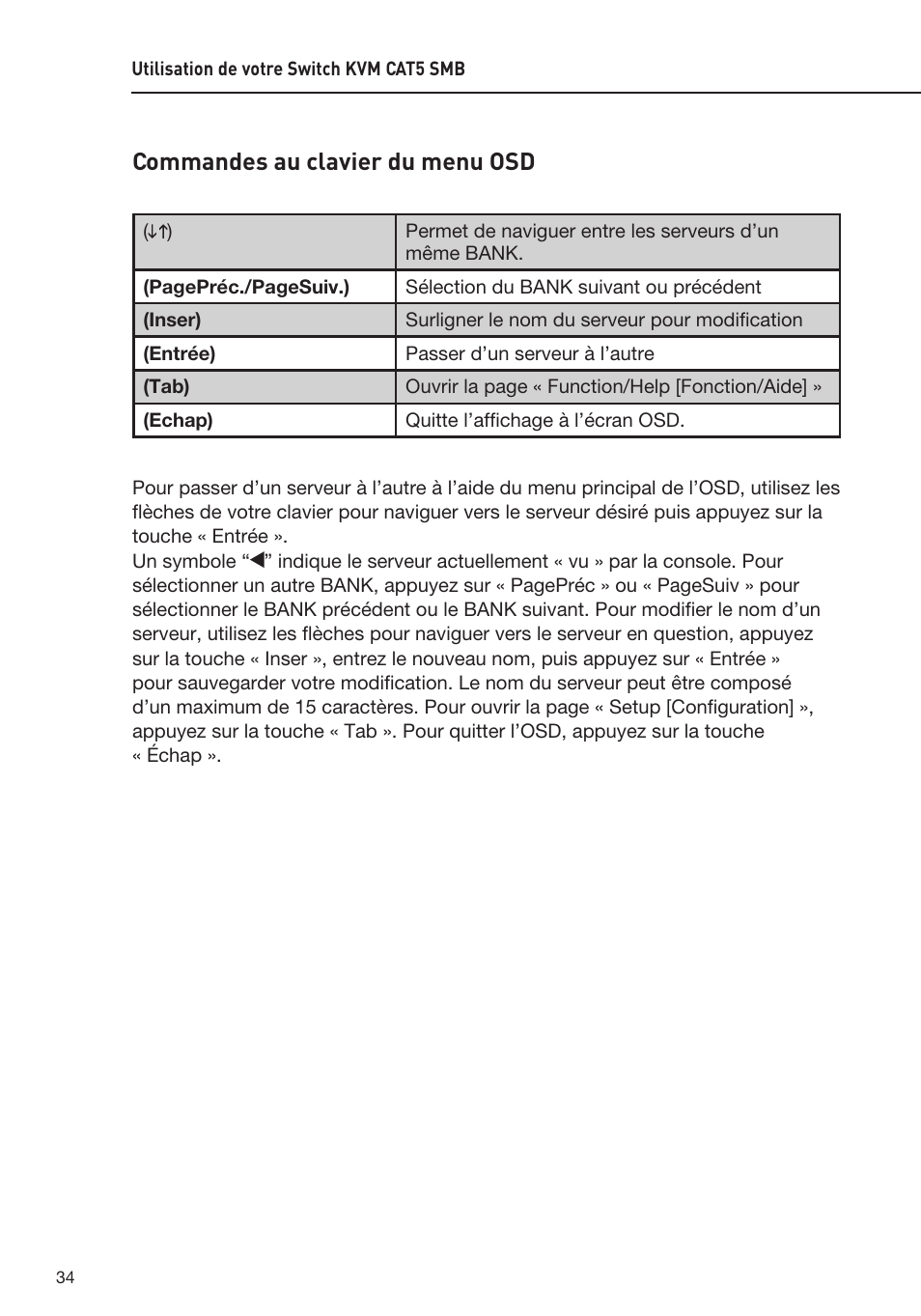 Commandes au clavier du menu osd | Belkin F1DP108AEA User Manual | Page 88 / 306