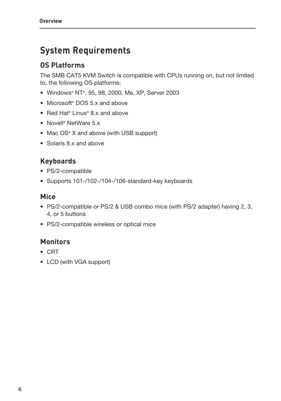 System requirements, Os platforms, Keyboards | Mice, Monitors | Belkin F1DP108AEA User Manual | Page 9 / 306