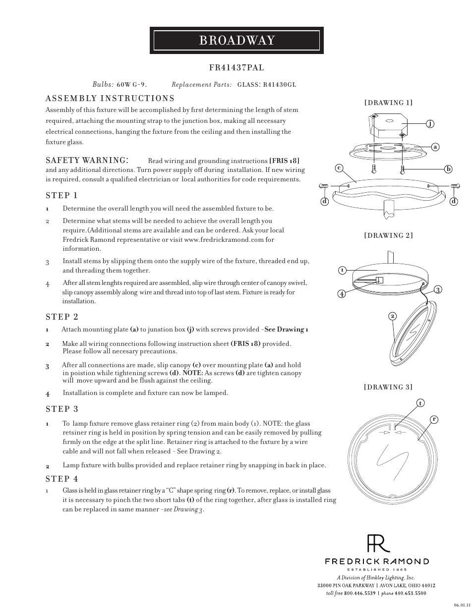 Hinkley Lighting BROADWAY FR41437PAL User Manual | 1 page