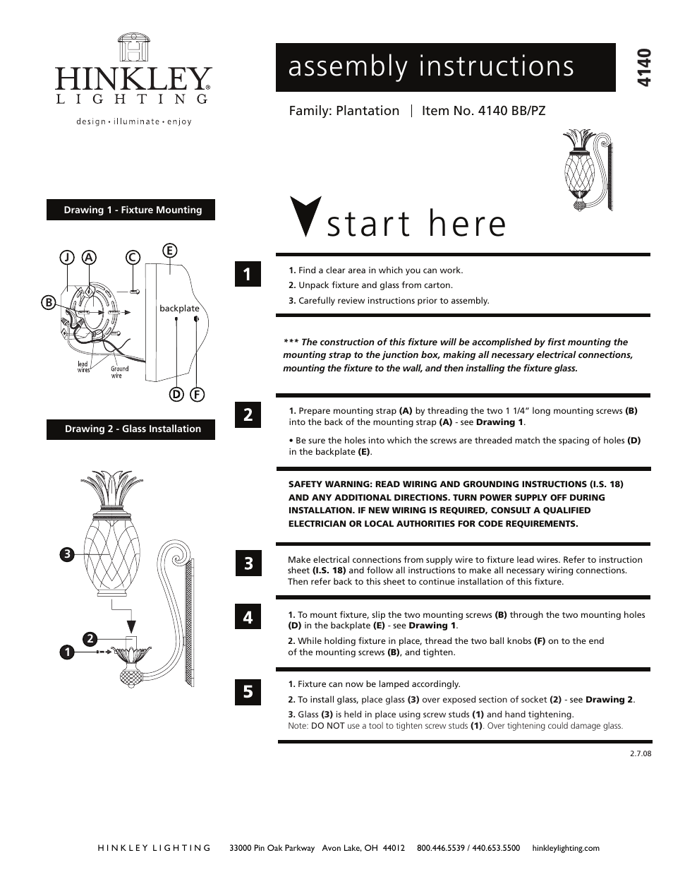Hinkley Lighting PLANTATION 4140BB User Manual | 2 pages