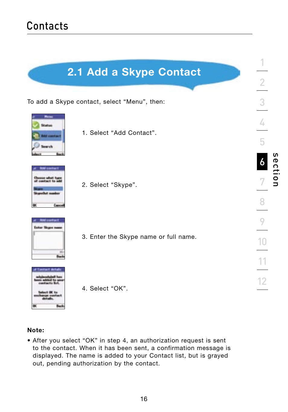 Contacts, 1 add a skype contact | Belkin Skype F1PP000GN-SK User Manual | Page 19 / 54