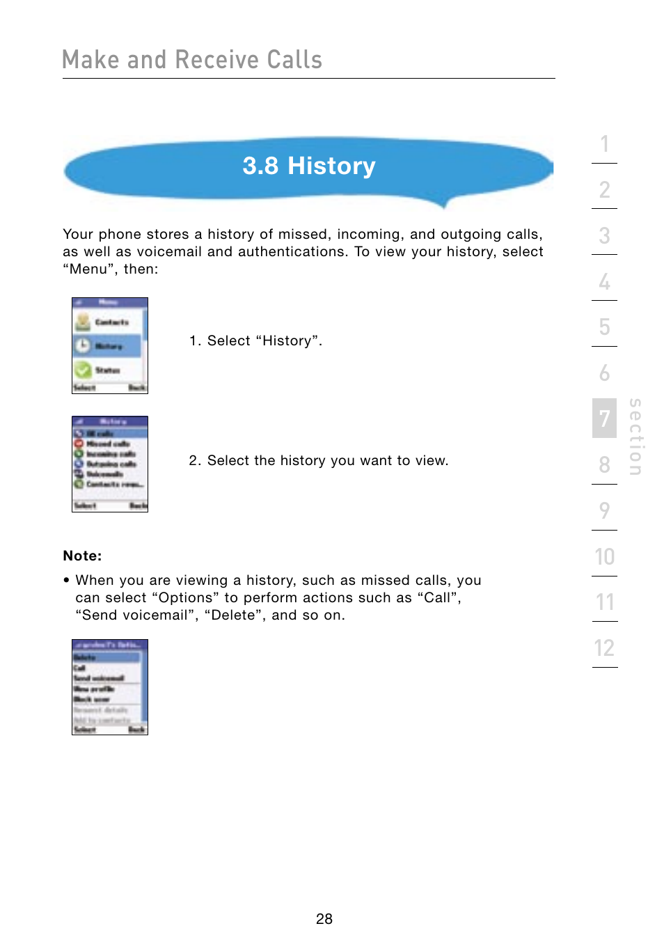 Make and receive calls, 8 history | Belkin Skype F1PP000GN-SK User Manual | Page 31 / 54