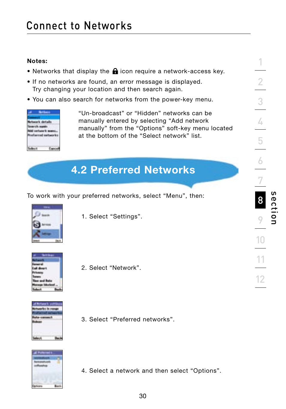 Connect to networks, 2 preferred networks, Se ct io n | Belkin Skype F1PP000GN-SK User Manual | Page 33 / 54