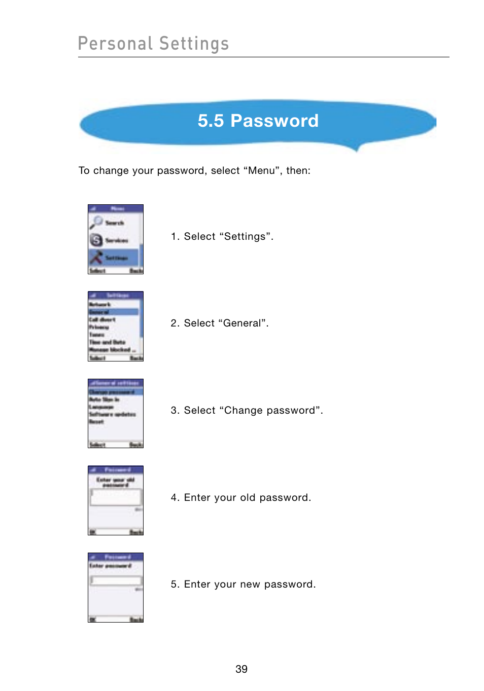 Personal settings, 5 password | Belkin Skype F1PP000GN-SK User Manual | Page 42 / 54