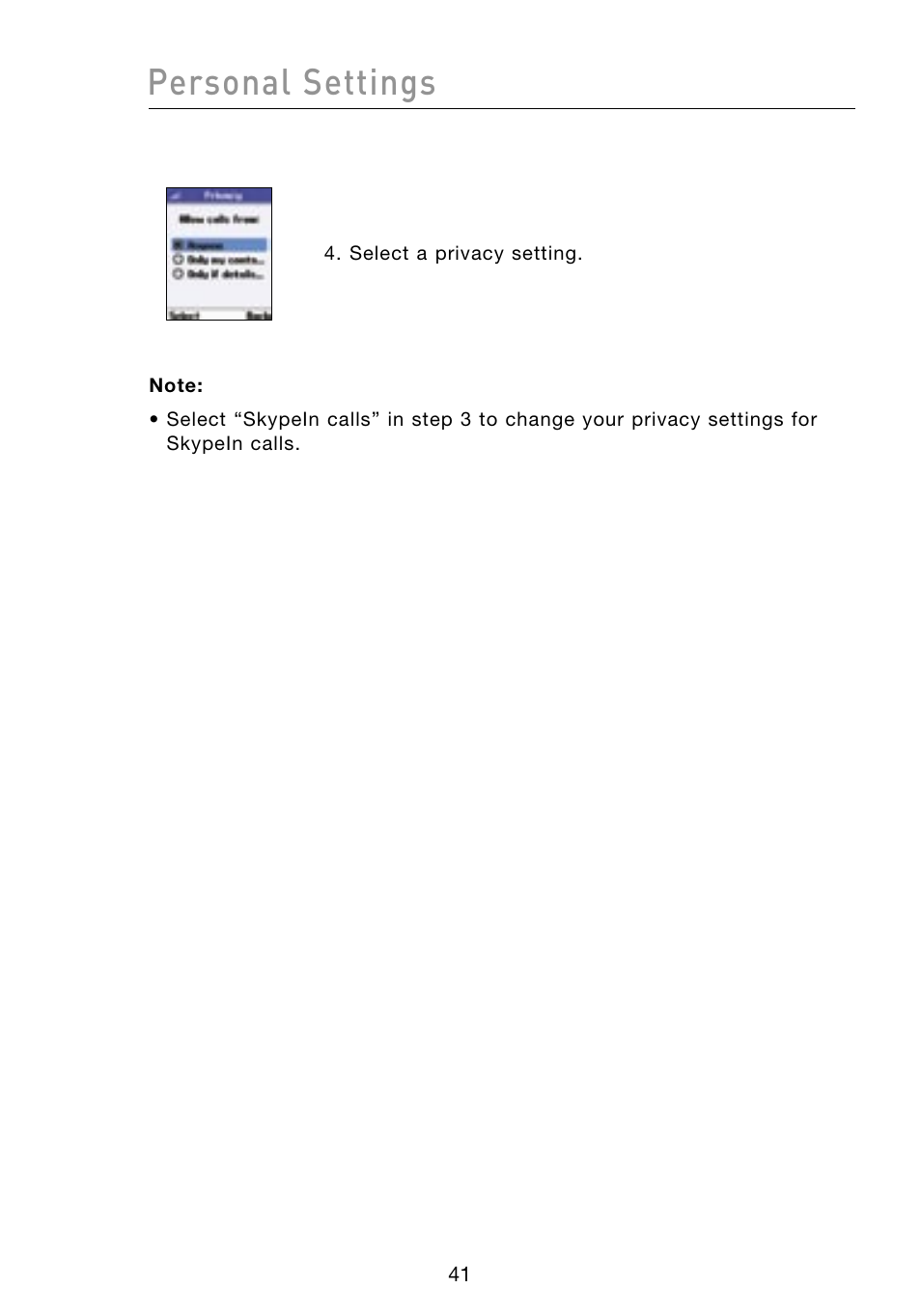Personal settings | Belkin Skype F1PP000GN-SK User Manual | Page 44 / 54