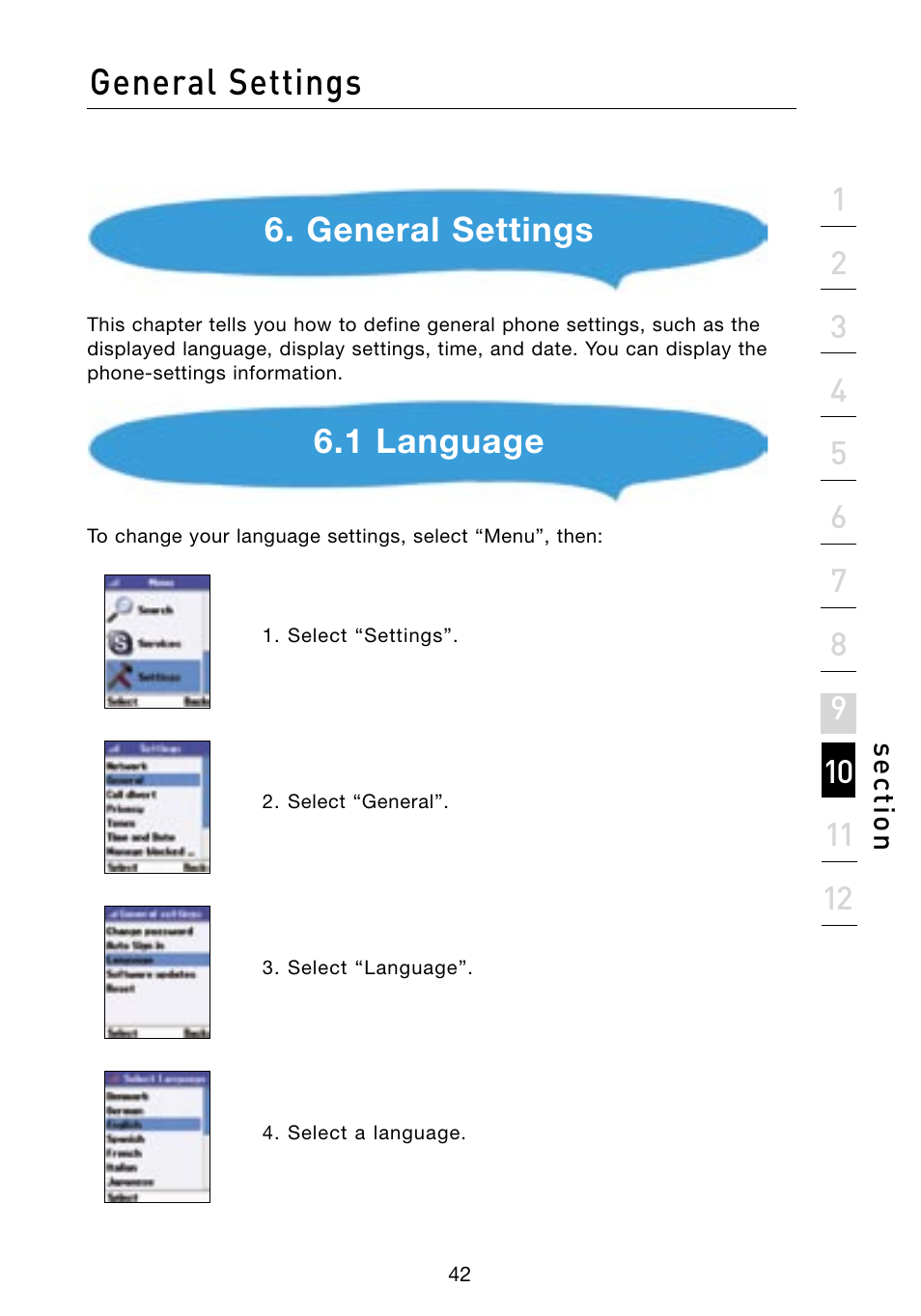 General settings, 1 language | Belkin Skype F1PP000GN-SK User Manual | Page 45 / 54