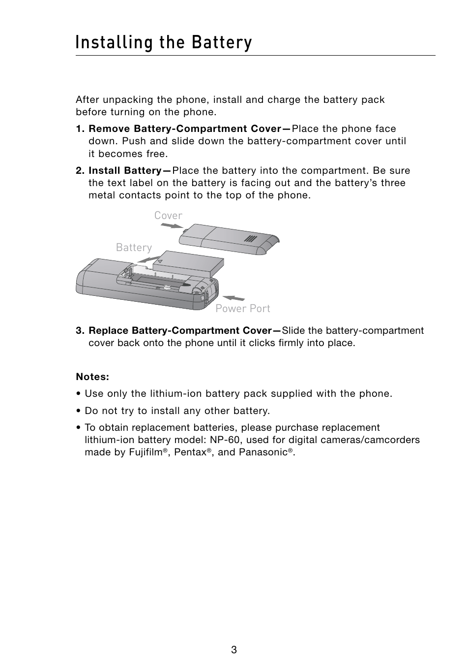 Installing the battery | Belkin Skype F1PP000GN-SK User Manual | Page 6 / 54