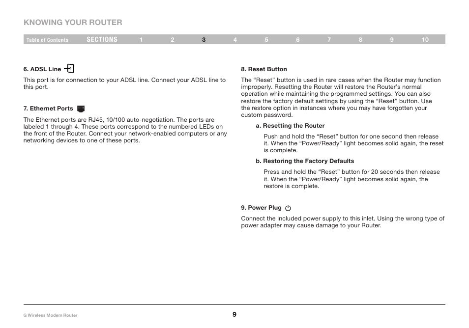 Knowing your router | Belkin G Wireless Modem Router PM01218ea F5D7634-4 User Manual | Page 11 / 93