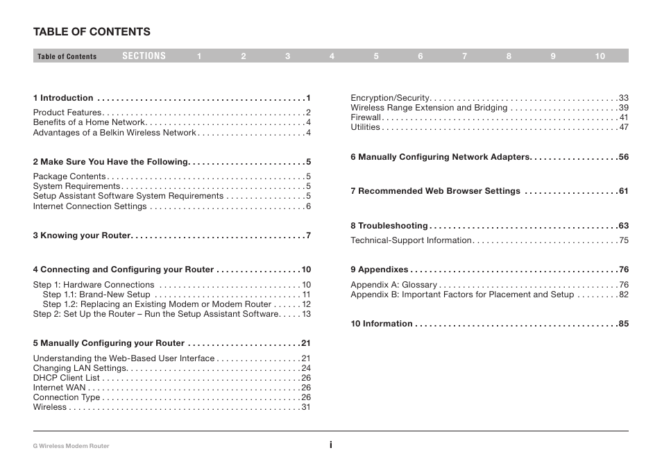 Belkin G Wireless Modem Router PM01218ea F5D7634-4 User Manual | Page 2 / 93