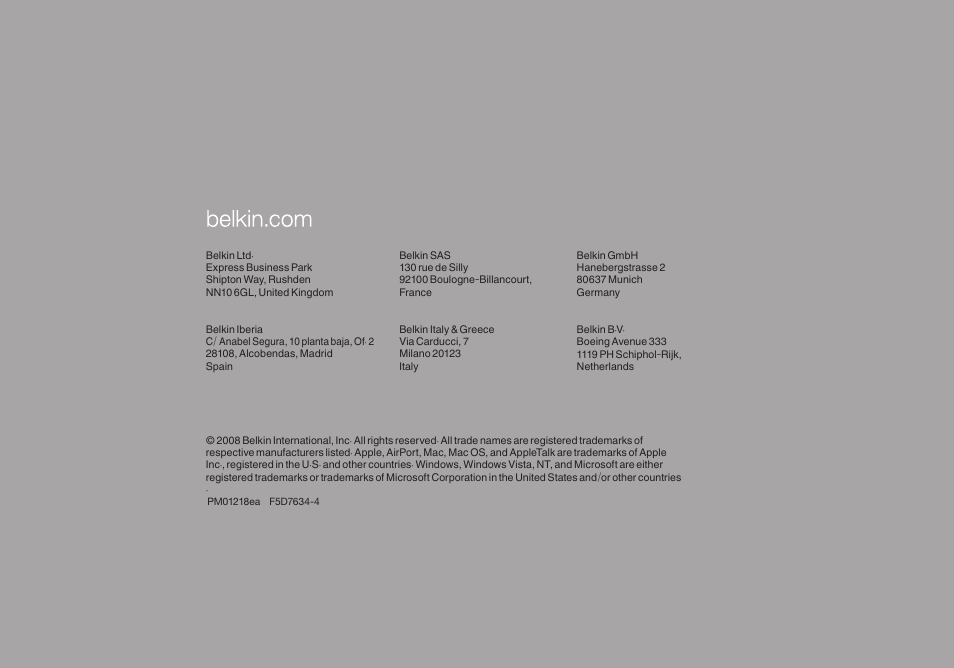 Belkin G Wireless Modem Router PM01218ea F5D7634-4 User Manual | Page 93 / 93