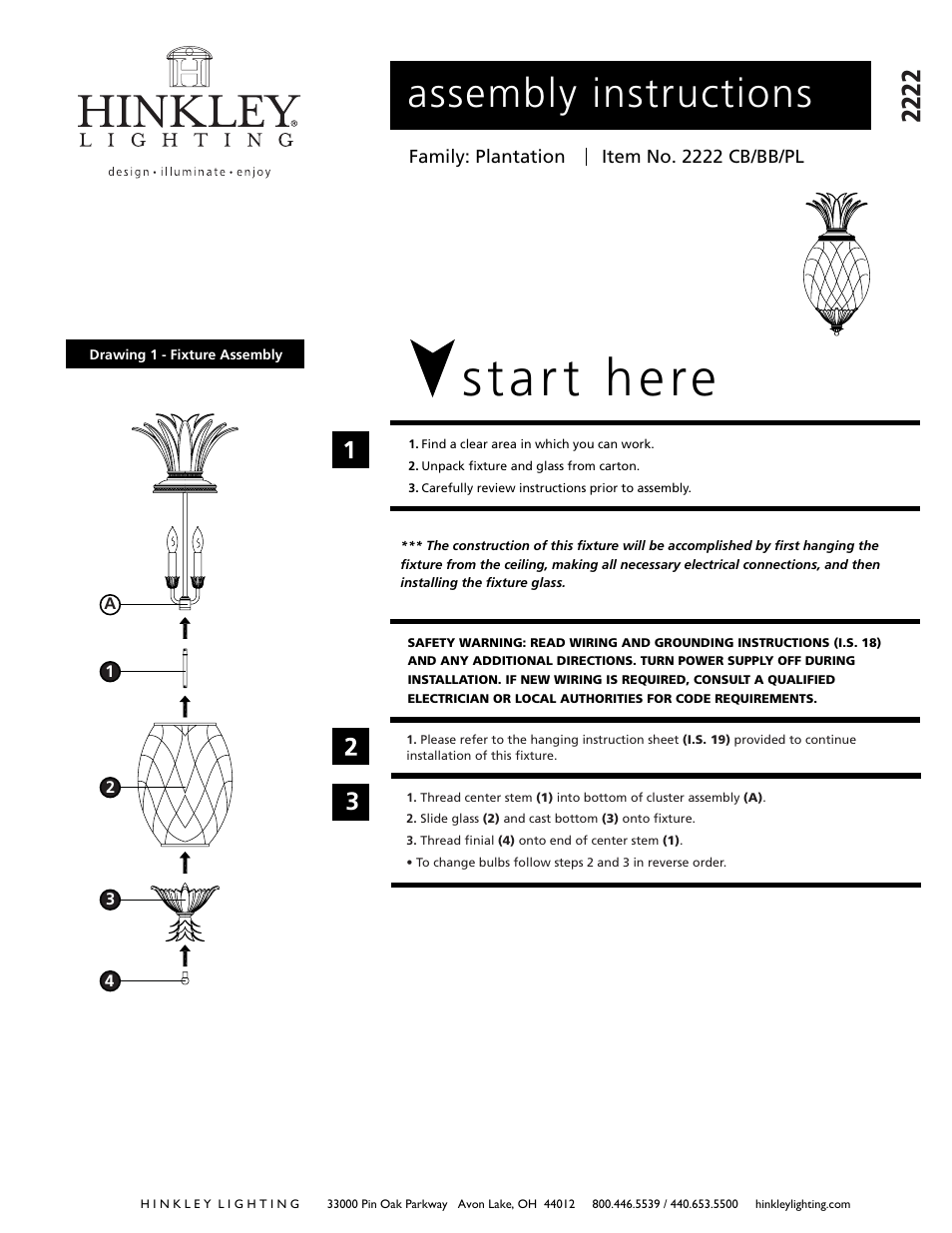 Hinkley Lighting PLANTATION 2222BB User Manual | 3 pages