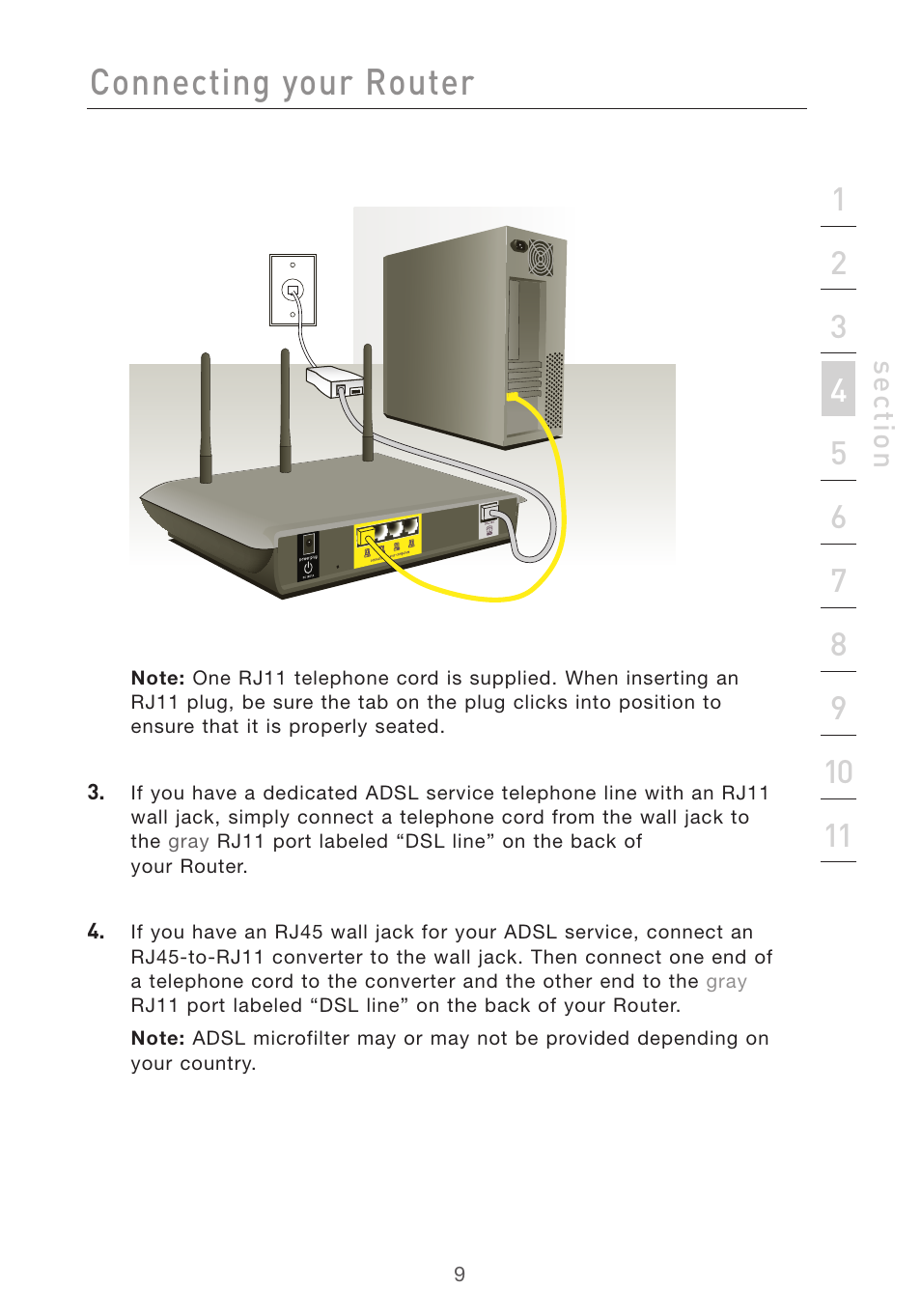 Connecting your router | Belkin Pre-N User Manual | Page 11 / 92