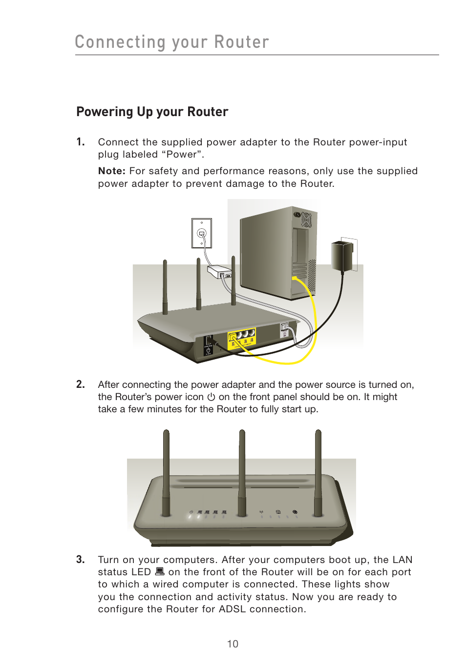 Connecting your router, Powering up your router | Belkin Pre-N User Manual | Page 12 / 92