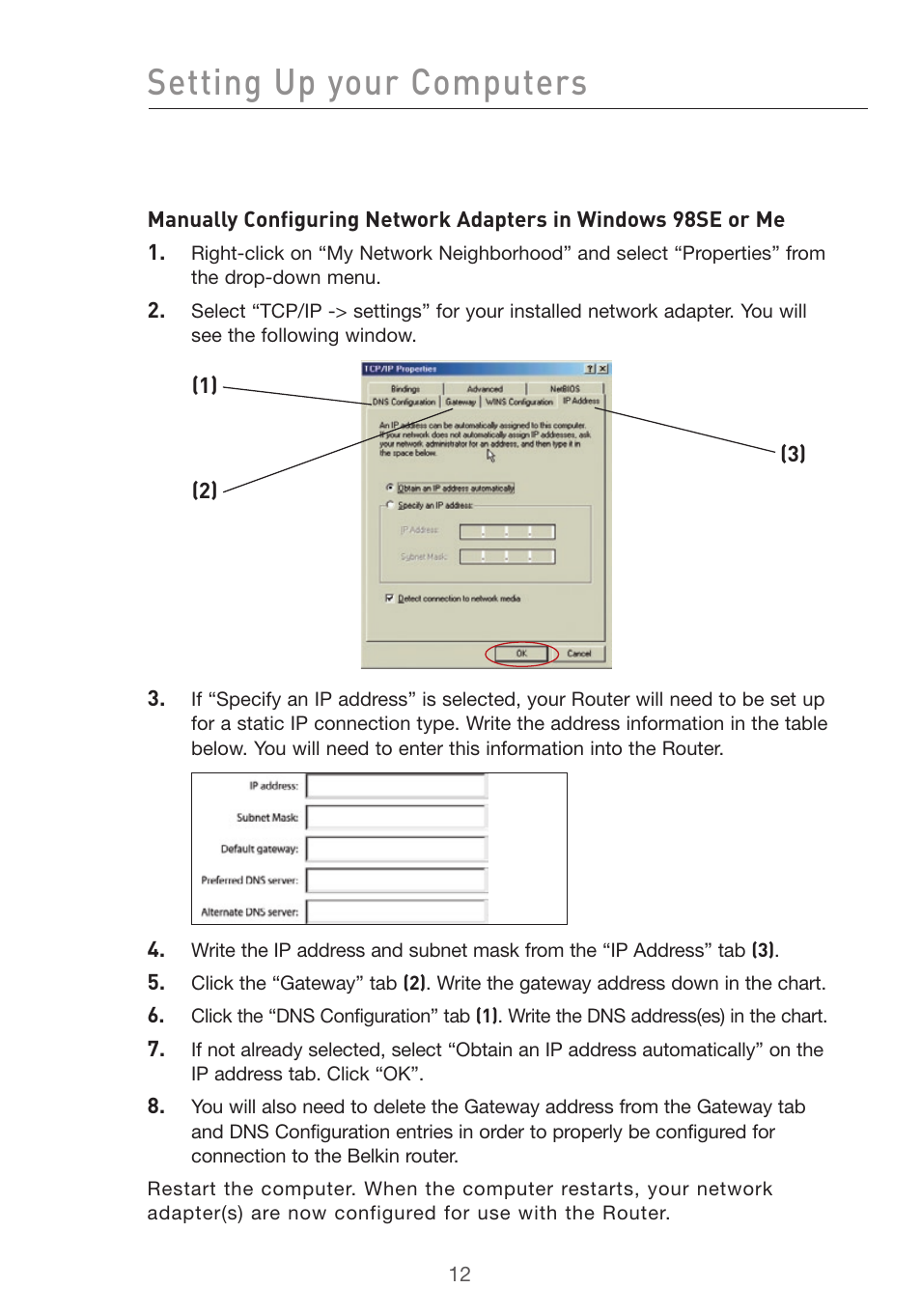 Setting up your computers | Belkin Pre-N User Manual | Page 14 / 92