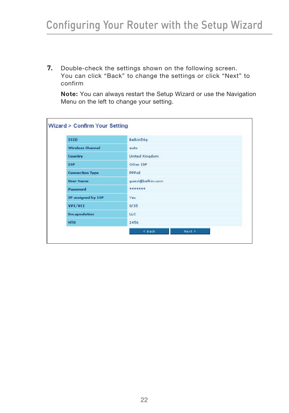 Configuring your router with the setup wizard | Belkin Pre-N User Manual | Page 24 / 92