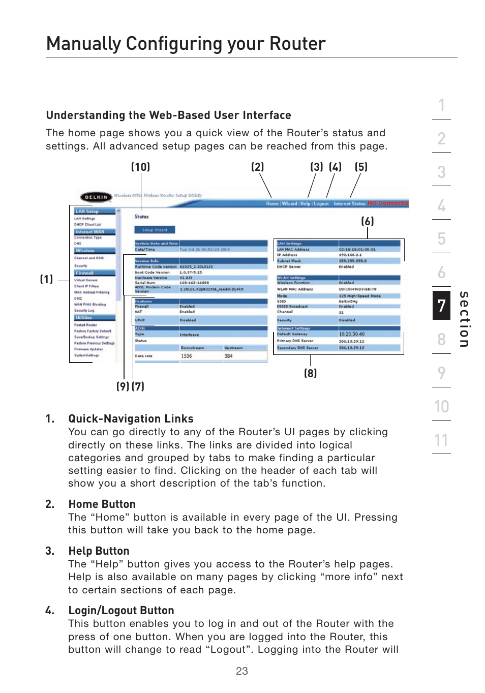 Manually configuring your router, Configuring your router with the setup wizard, Se ct io n | Belkin Pre-N User Manual | Page 25 / 92