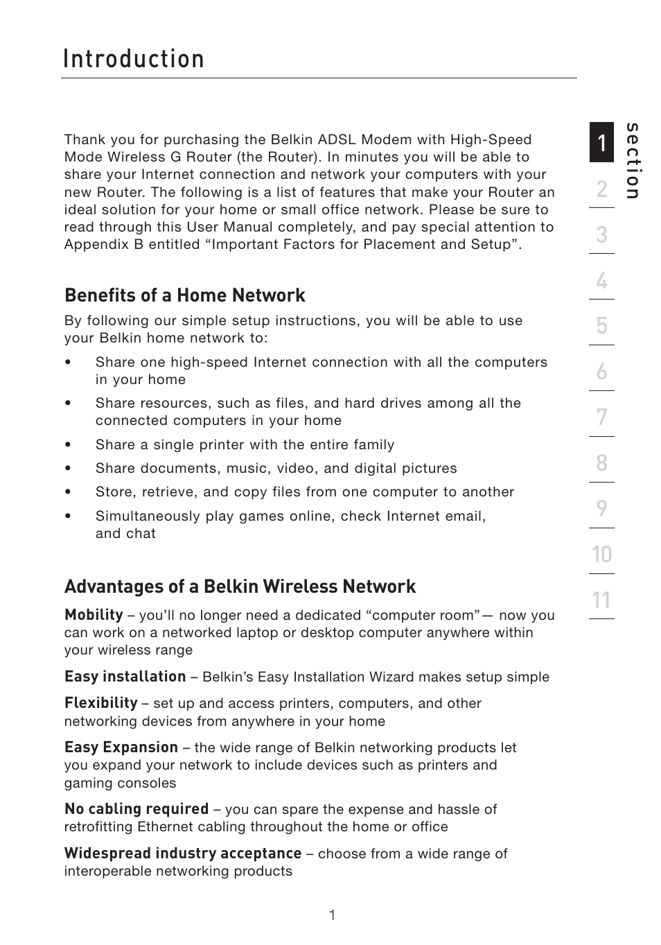 Introduction, Se ct io n | Belkin Pre-N User Manual | Page 3 / 92