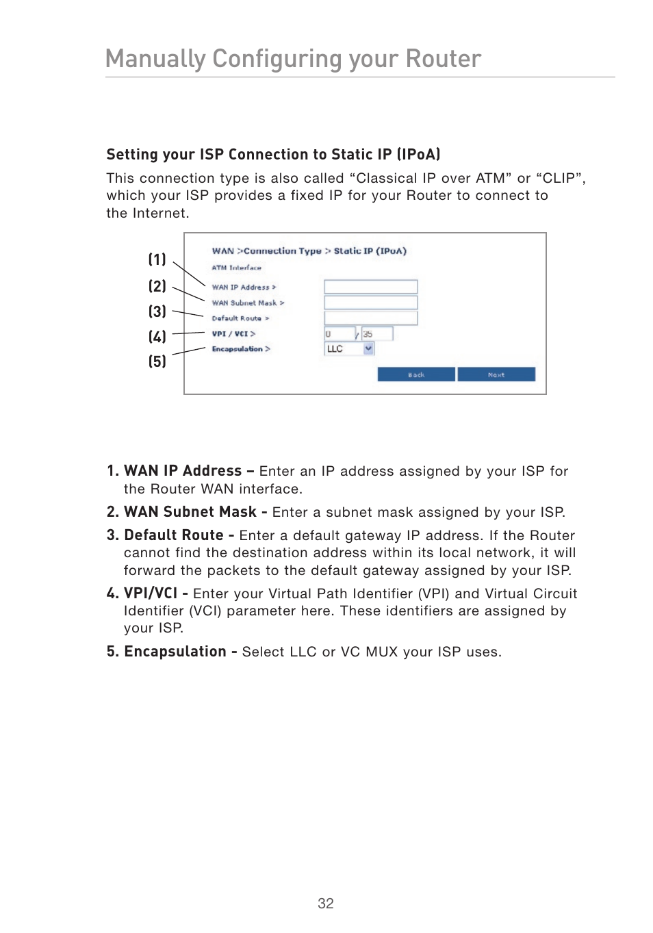 Manually configuring your router | Belkin Pre-N User Manual | Page 34 / 92