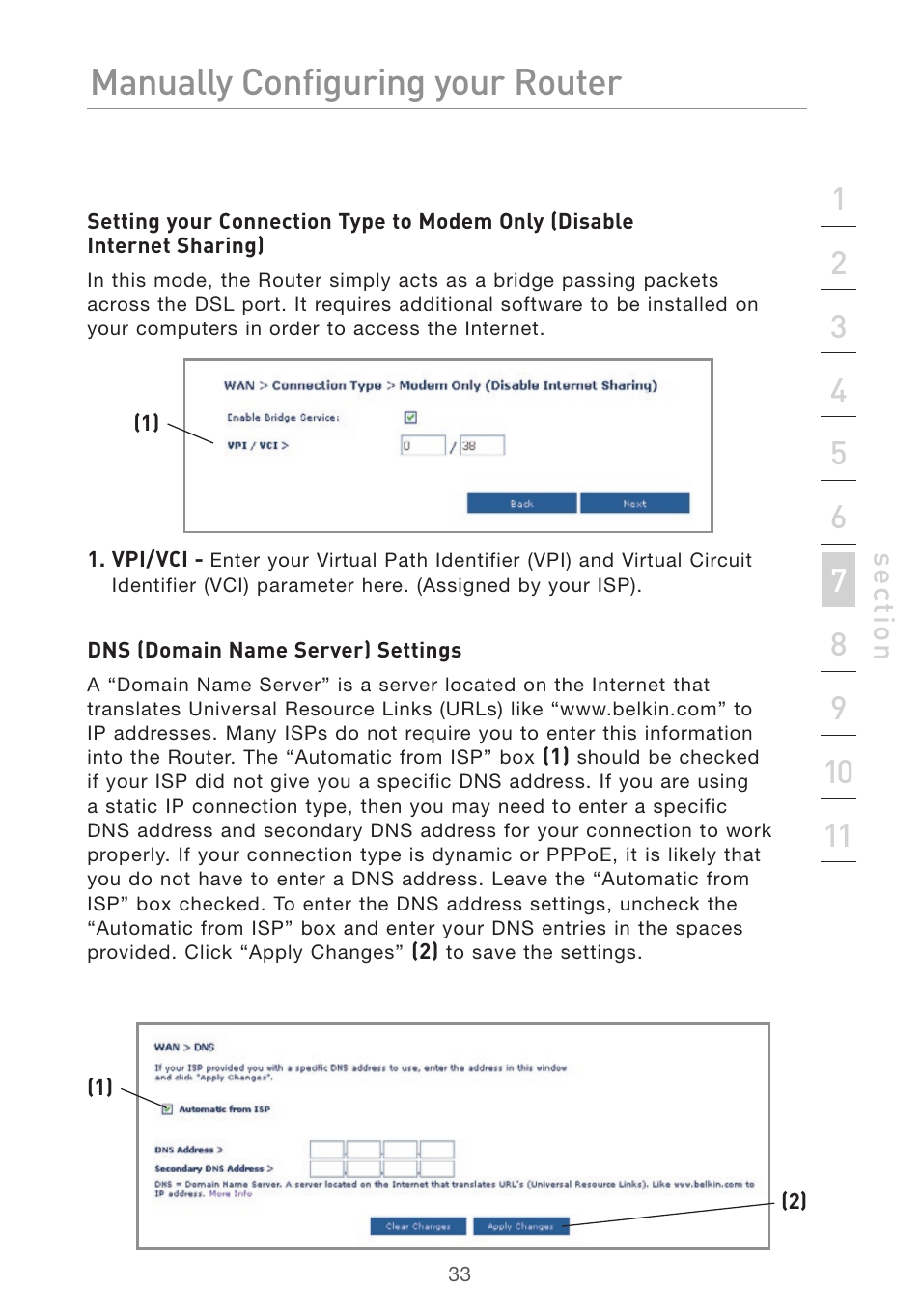 Manually configuring your router | Belkin Pre-N User Manual | Page 35 / 92