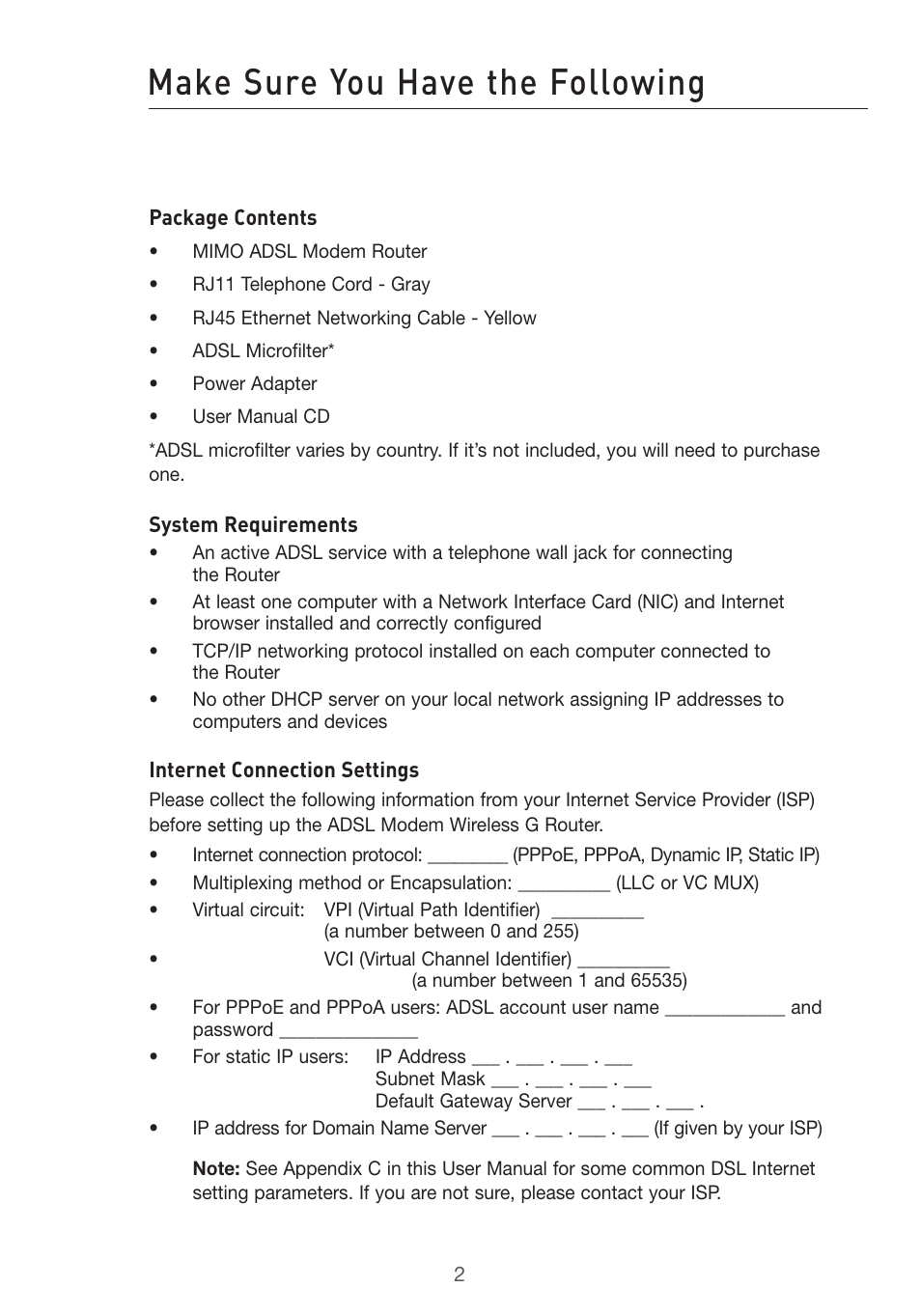 Make sure you have the following | Belkin Pre-N User Manual | Page 4 / 92