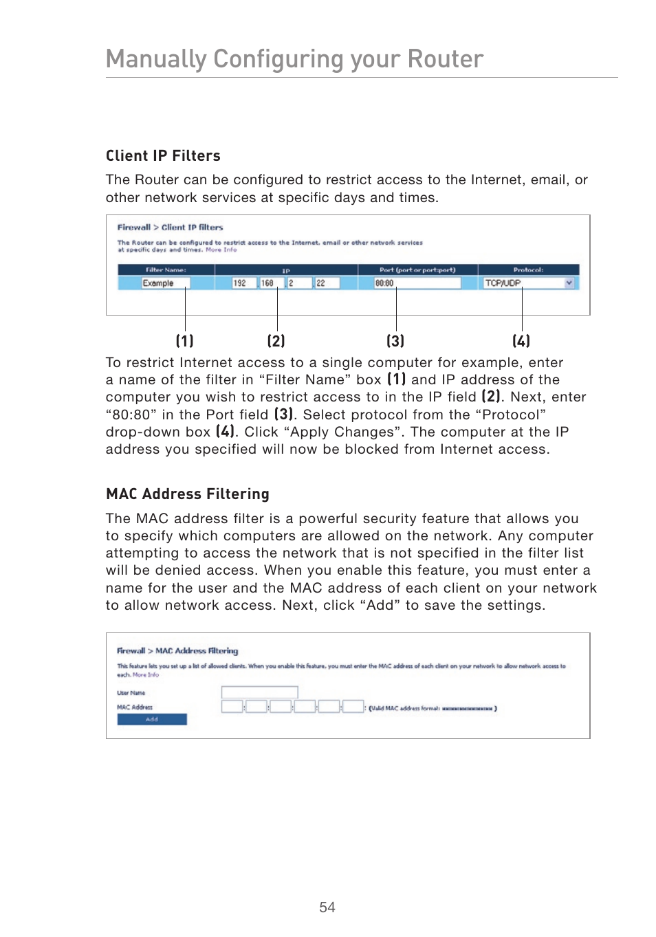 Manually configuring your router | Belkin Pre-N User Manual | Page 56 / 92