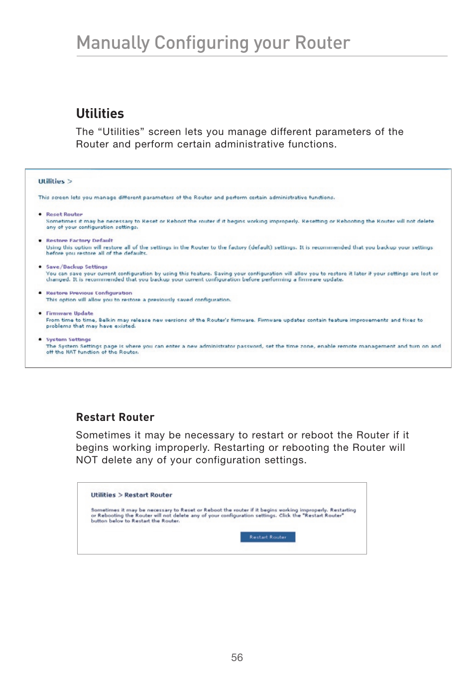 Manually configuring your router | Belkin Pre-N User Manual | Page 58 / 92