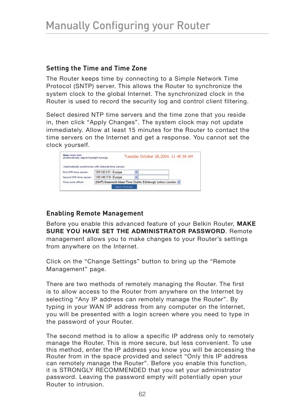 Manually configuring your router | Belkin Pre-N User Manual | Page 64 / 92