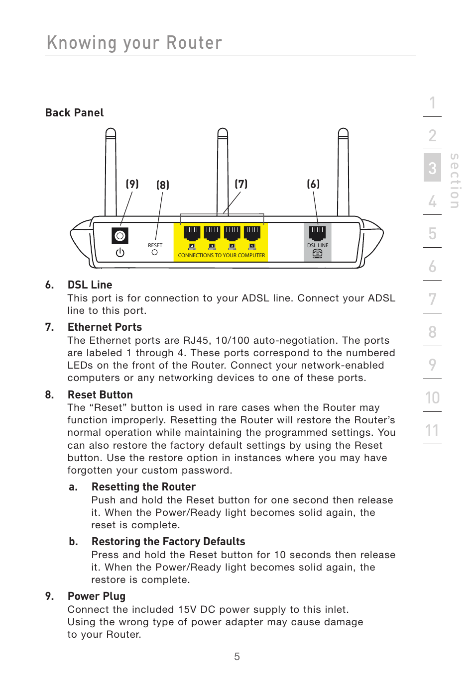 Knowing your router, Se ct io n | Belkin Pre-N User Manual | Page 7 / 92