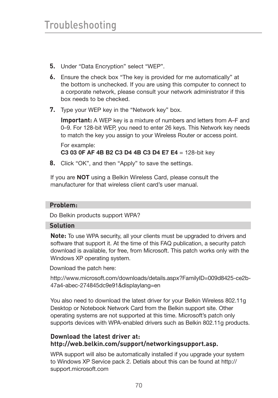 Troubleshooting | Belkin Pre-N User Manual | Page 72 / 92