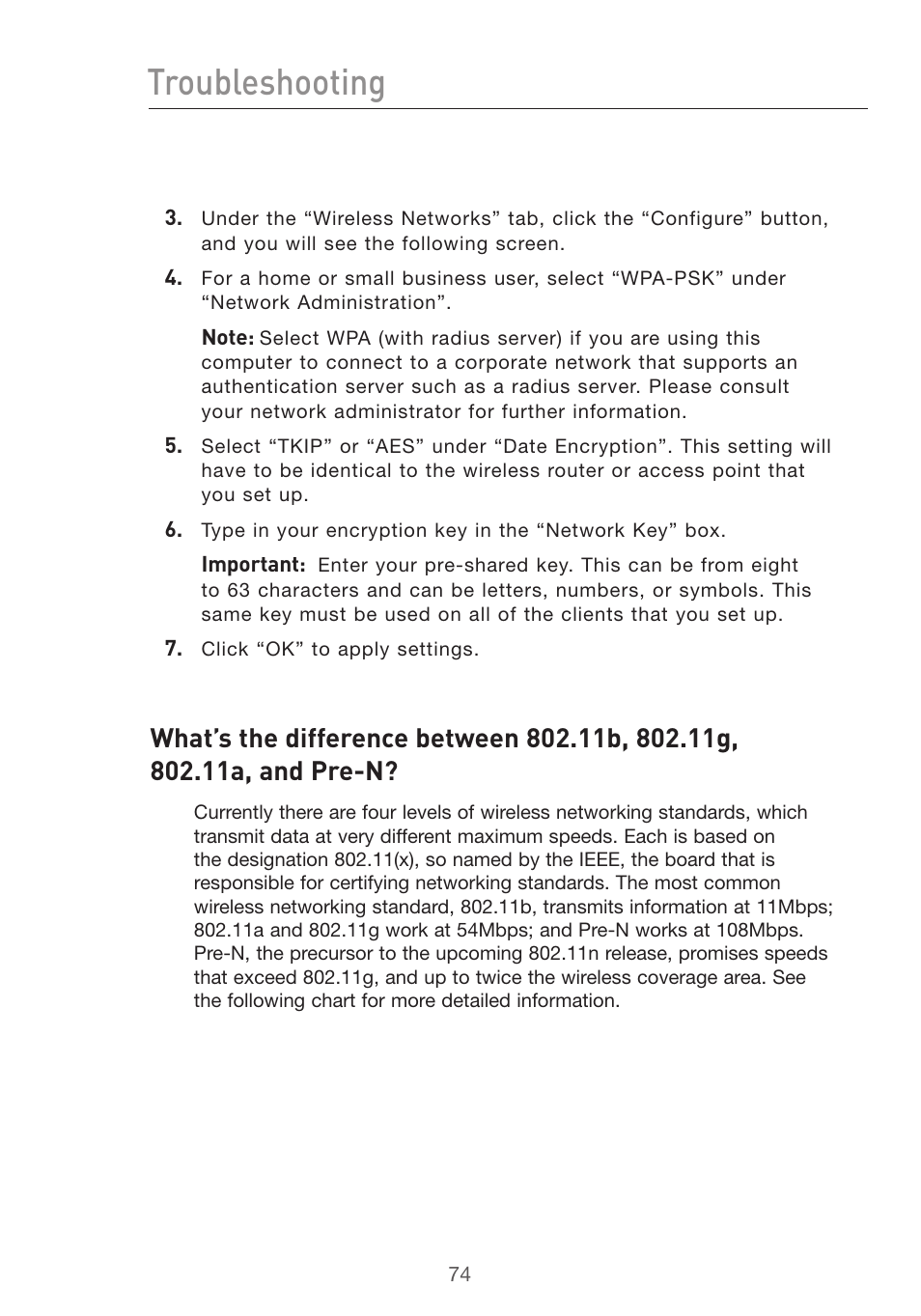 Troubleshooting | Belkin Pre-N User Manual | Page 76 / 92