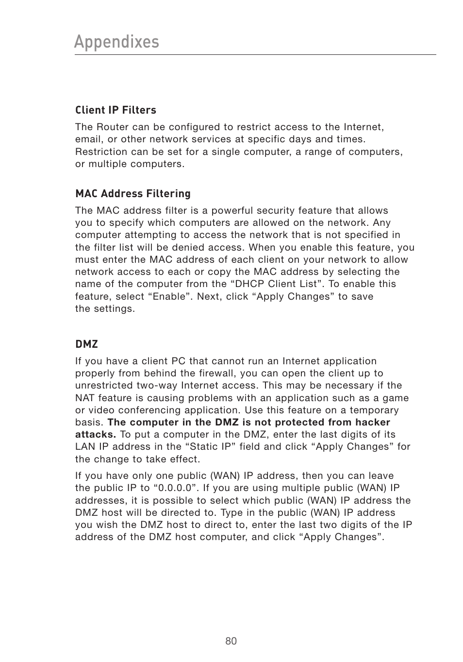 Appendixes | Belkin Pre-N User Manual | Page 82 / 92