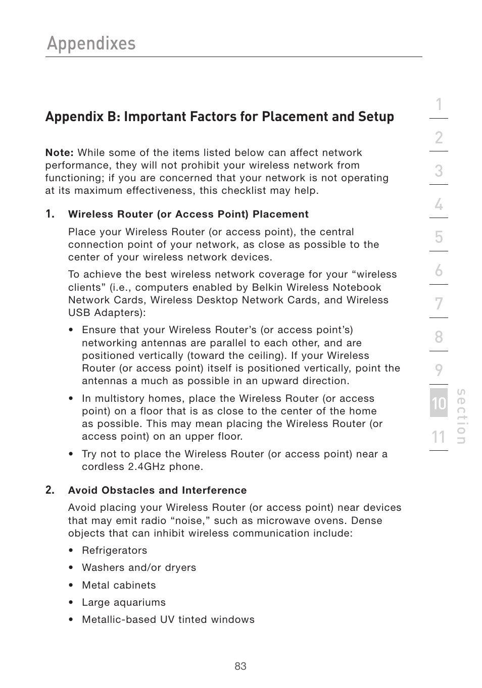 Appendixes, Se ct io n | Belkin Pre-N User Manual | Page 85 / 92