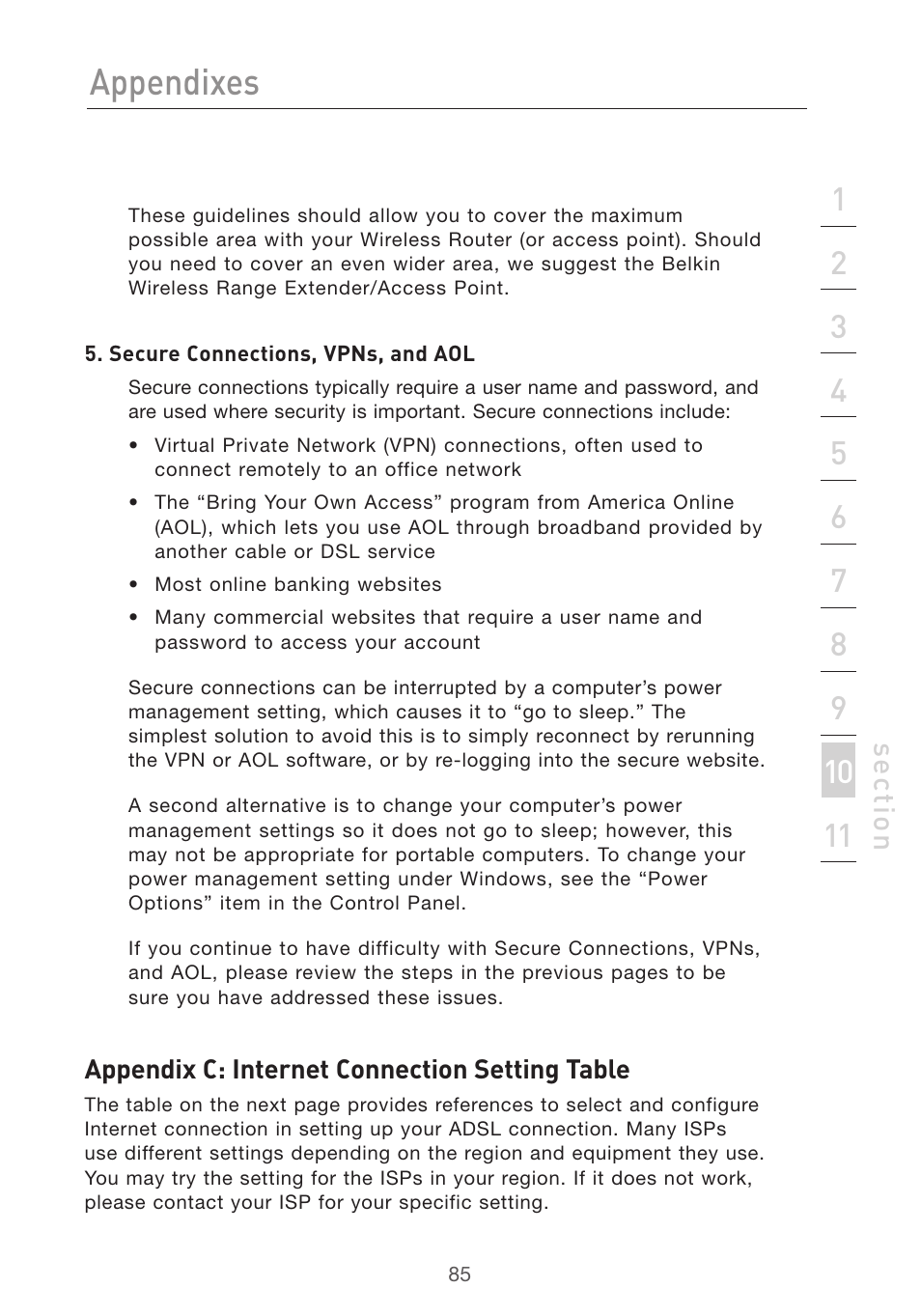 Appendixes, Se ct io n | Belkin Pre-N User Manual | Page 87 / 92