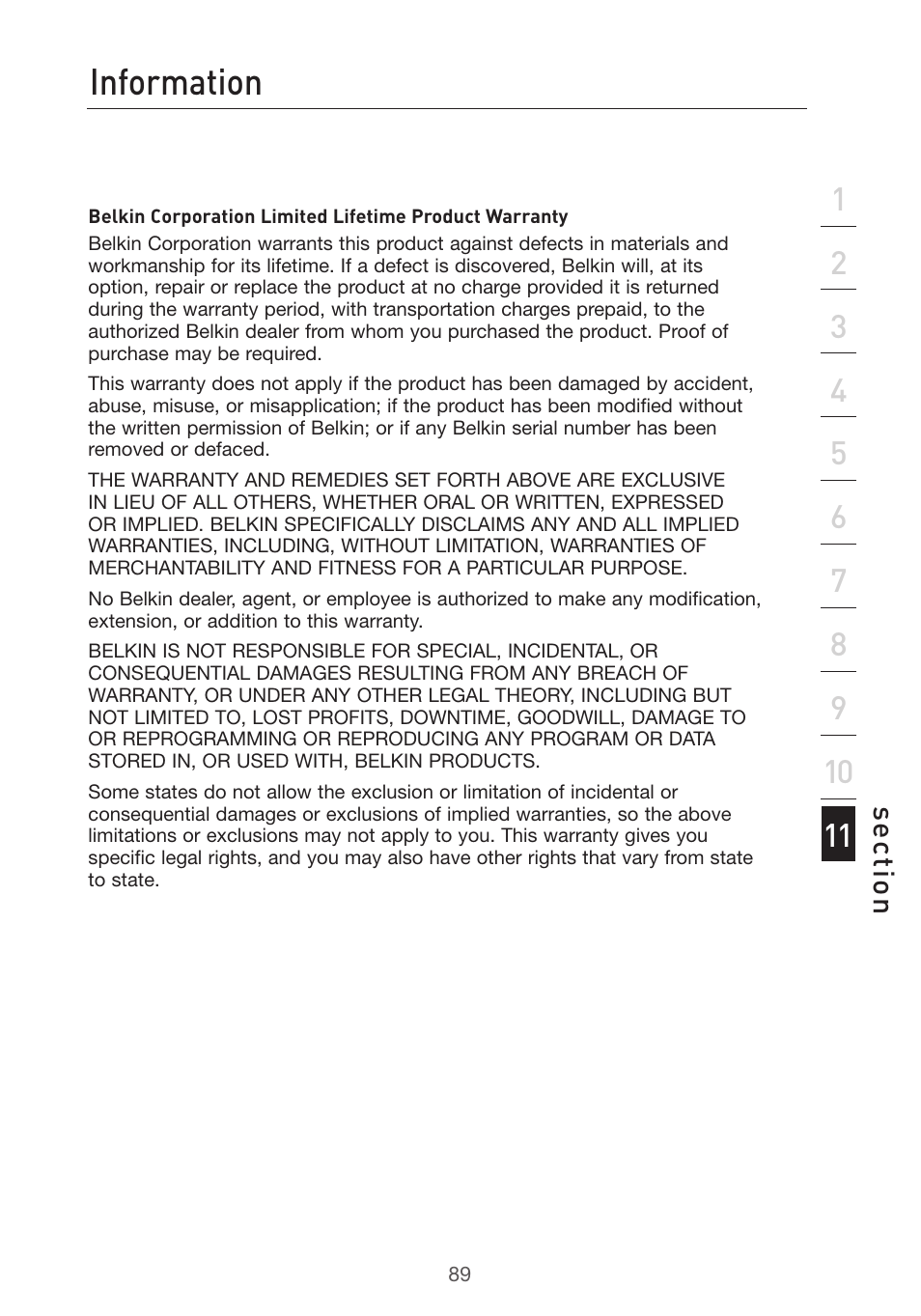 Information, Se ct io n | Belkin Pre-N User Manual | Page 91 / 92