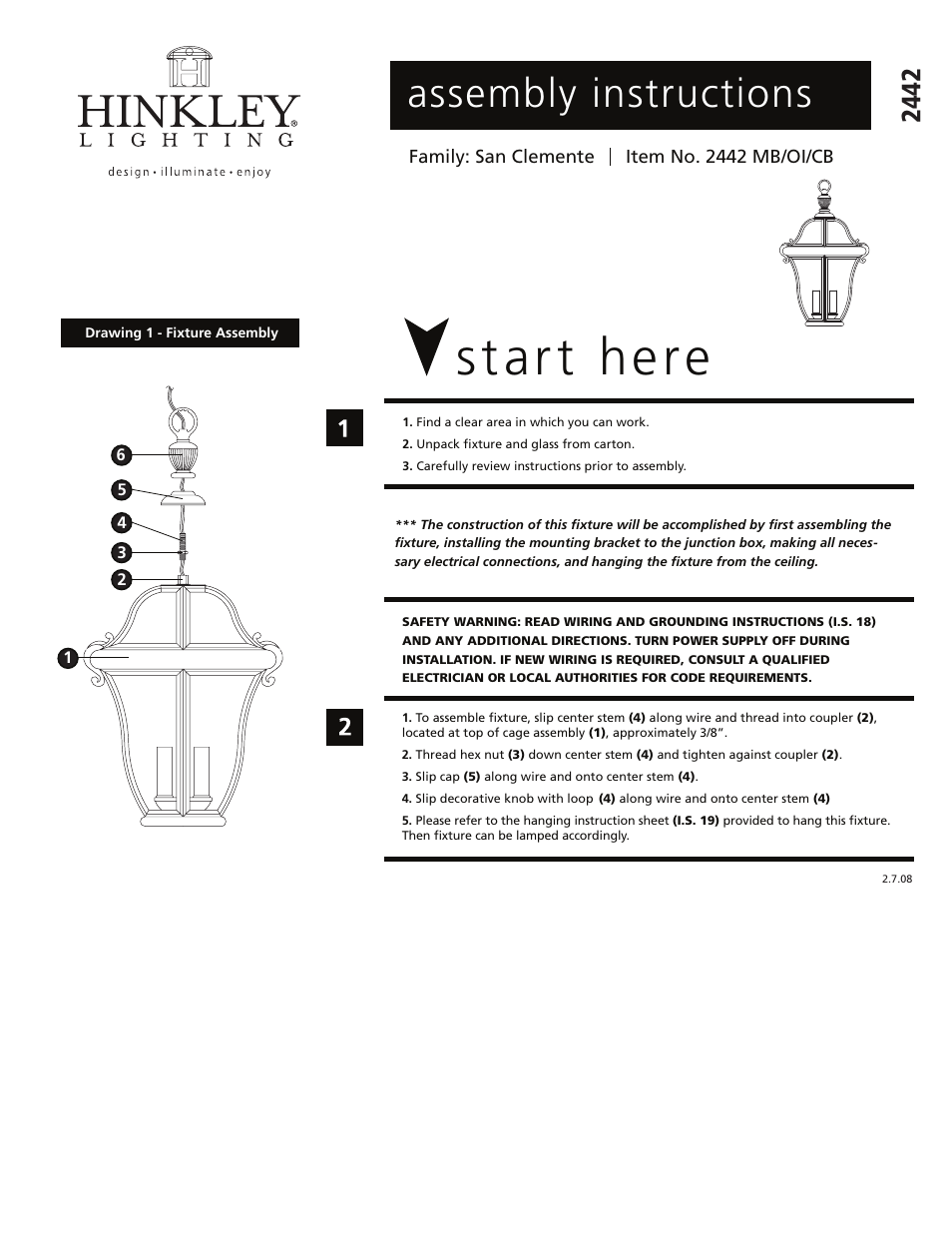 Hinkley Lighting SAN CLEMENTE 2442 User Manual | 3 pages