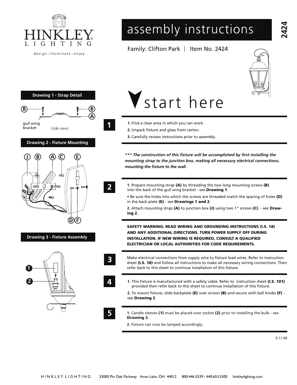 Hinkley Lighting CLIFTON PARK 2424 User Manual | 3 pages