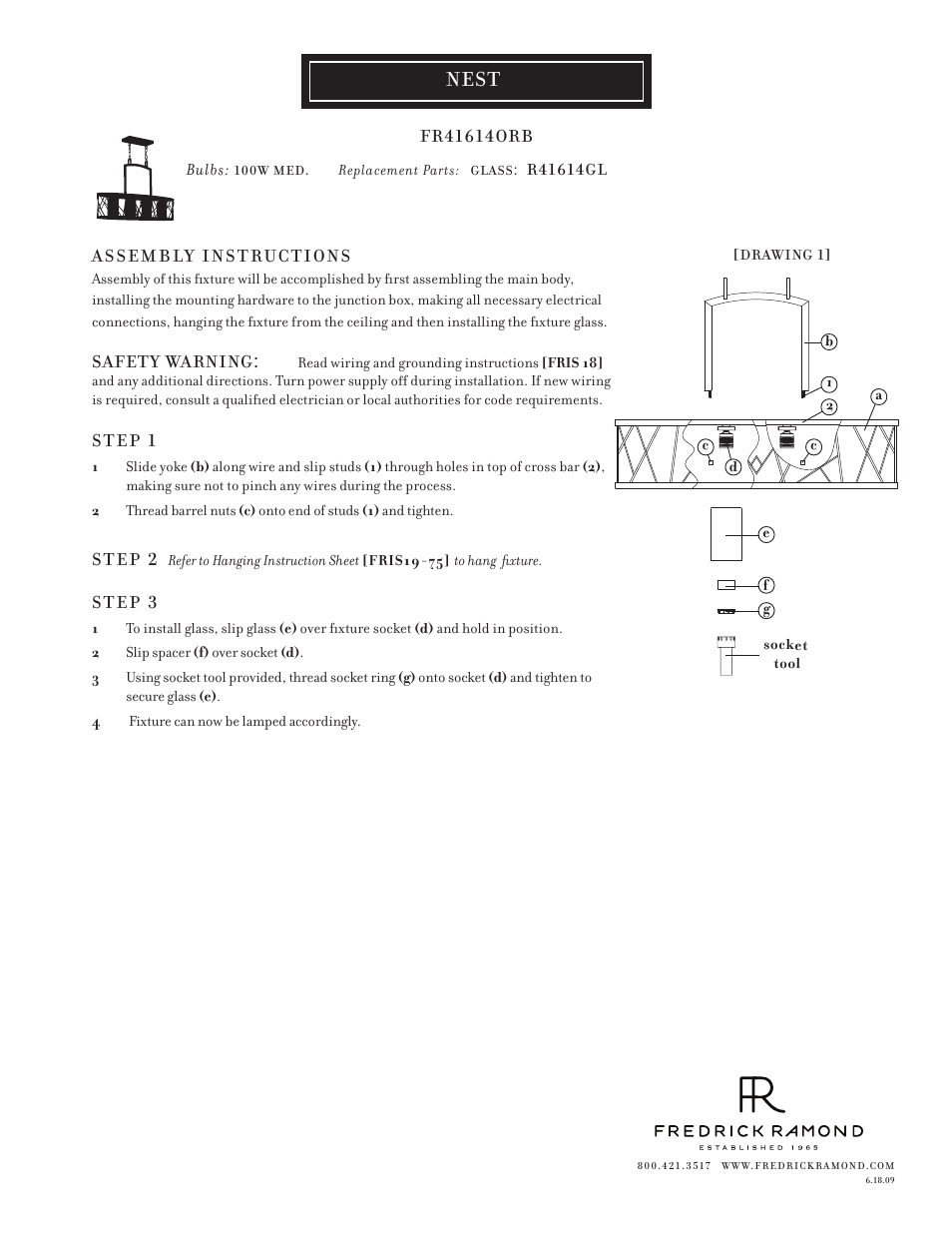 Hinkley Lighting NEST FR41614ORB User Manual | 1 page