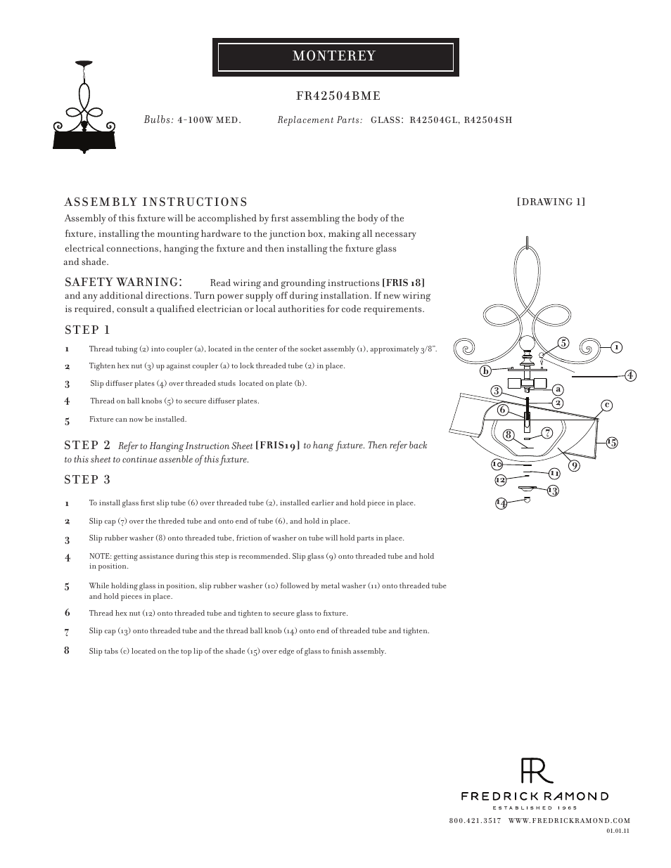 Hinkley Lighting MONTEREY FR42504BME User Manual | 1 page